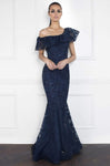 Natural Waistline Mermaid Floor Length Asymmetric Fitted Embroidered Dress With Ruffles