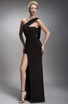 One Shoulder Sheer Back Fitted Cutout Slit Asymmetric Sheath Floor Length Natural Princess Seams Waistline Sheath Dress/Party Dress with a Brush/Sweep Train