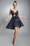 A-line Scoop Neck Embroidered Sheer Fitted Banding Illusion Floral Print Short Natural Waistline Dress With Ruffles