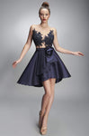A-line Natural Waistline Fitted Sheer Embroidered Banding Illusion Short Floral Print Scoop Neck Dress With Ruffles