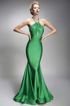 Fitted Keyhole Ruched Mermaid Halter Floor Length Natural Waistline Dress