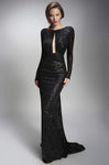 Illusion Mesh Backless Sheer Cutout Fitted Beaded Sequined Keyhole Bateau Neck Natural Waistline Sheath Long Sleeves Sheath Dress/Evening Dress with a Brush/Sweep Train