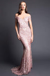 Natural Waistline Off the Shoulder Embroidered Fitted Floor Length Sheath Sheath Dress with a Brush/Sweep Train