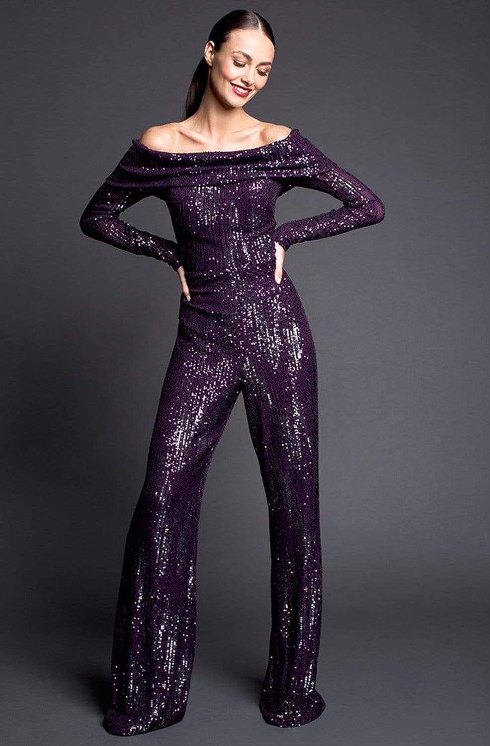 Nicole Bakti - 6955 Sequined Off-Shoulder Jumpsuit
