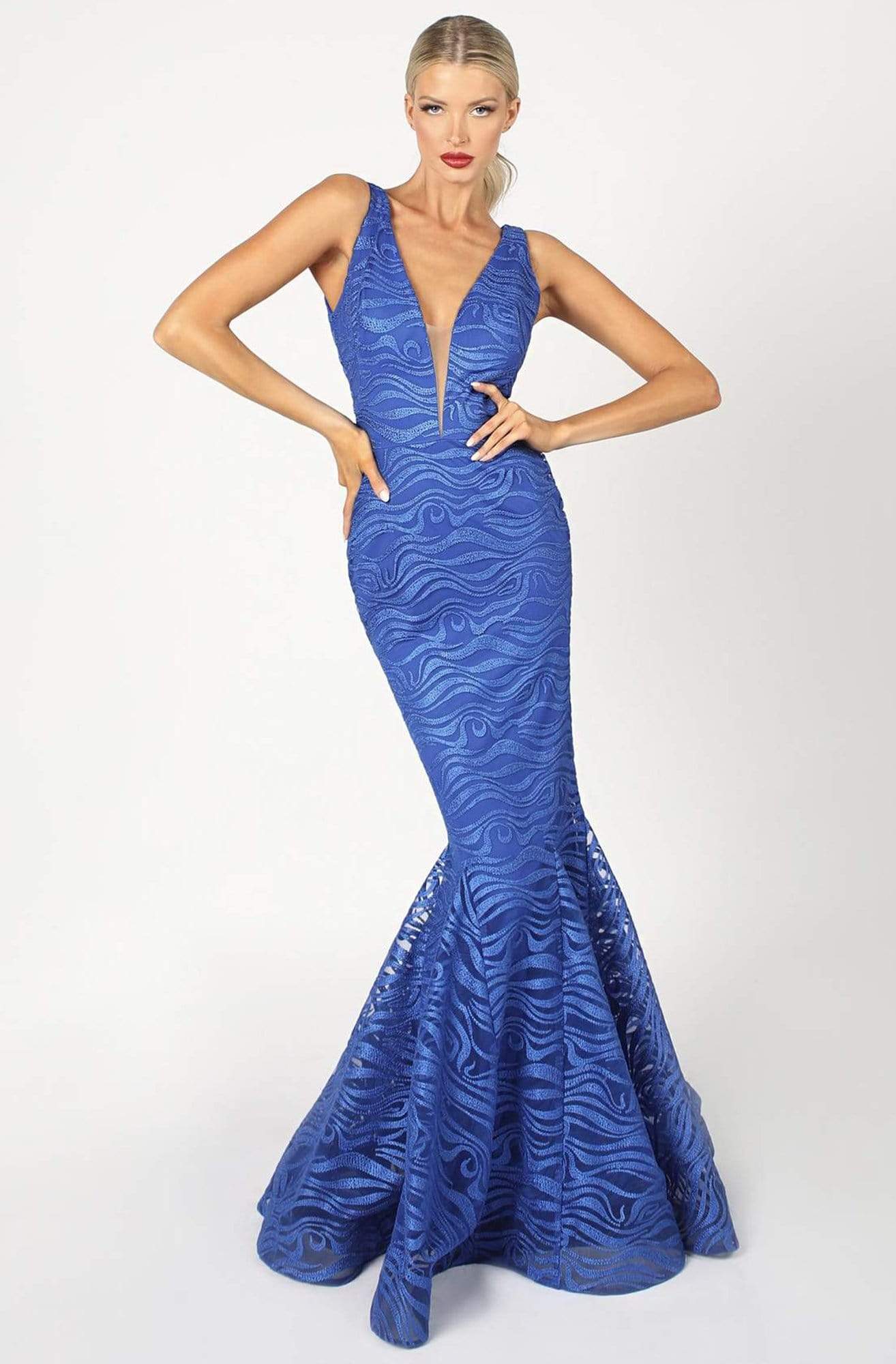 Nicole Bakti - 6983 Deep V-neck Mermaid Dress With Open Back
