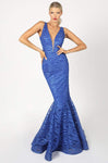 V-neck Plunging Neck Natural Waistline Sleeveless Sheer Fitted Open-Back Mermaid Evening Dress