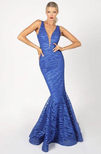 V-neck Mermaid Sleeveless Plunging Neck Sheer Open-Back Fitted Natural Waistline Evening Dress