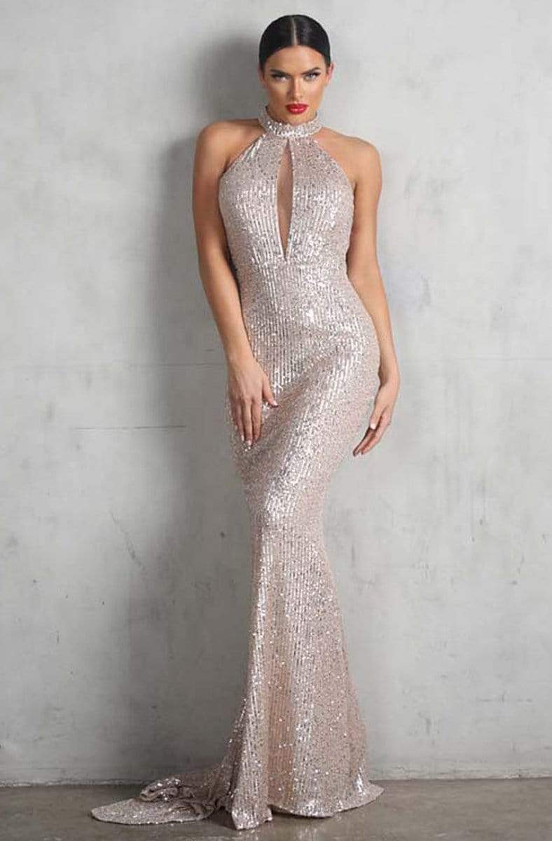 Nicole Bakti - 6998 Embellished High Halter Trumpet Dress
