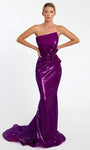 Sophisticated Strapless Mermaid Natural Waistline Sequined Asymmetric Back Zipper Dress with a Brush/Sweep Train With a Bow(s)