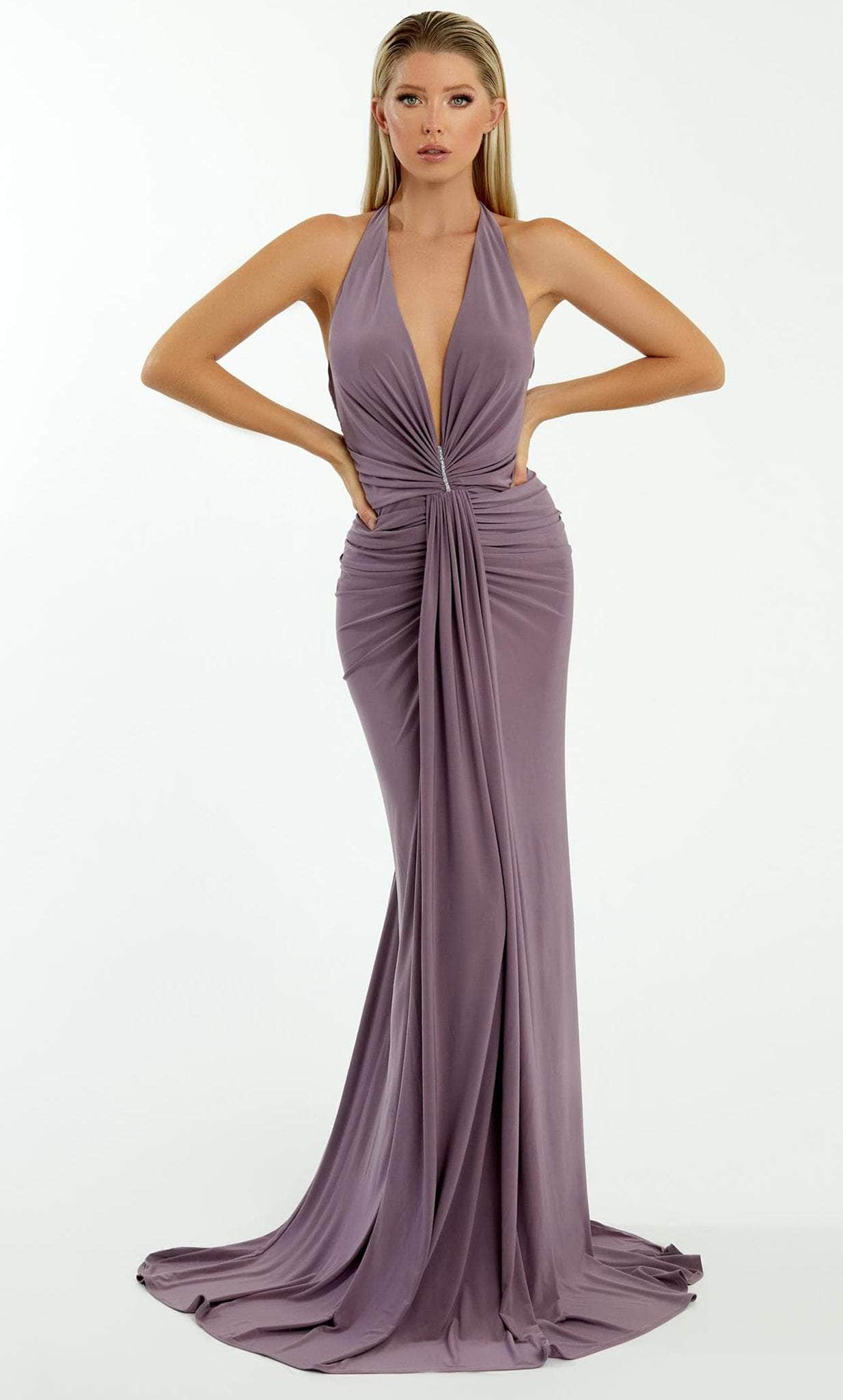 Nicole Bakti 7066 - Halter V-Neck Evening Dress
