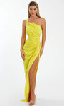 Pleated Slit Ruched Asymmetric Sheath High-Low-Hem Natural Waistline One Shoulder Sleeveless Sheath Dress