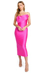 Strapless Tea Length Fitted Pleated Asymmetric Sheath Natural Waistline Bodycon Dress/Sheath Dress/Evening Dress