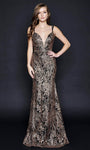 V-neck Plunging Neck Sleeveless Spaghetti Strap Fitted Beaded Sequined Sheer Open-Back Back Zipper Natural Waistline Sheath Sheath Dress with a Brush/Sweep Train