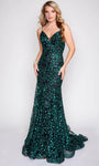 V-neck Sequined Sheer Lace-Up Floor Length Sleeveless Sheath Mermaid Natural Waistline Sheath Dress/Prom Dress with a Brush/Sweep Train