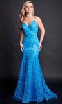 V-neck Natural Waistline Floor Length Sheath Mermaid Sleeveless Sequined Lace-Up Sheer Sheath Dress/Prom Dress with a Brush/Sweep Train