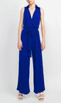 Sophisticated V-neck Collared Sleeveless Natural Tie Waist Waistline Jumpsuit