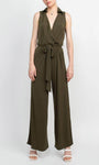 Sophisticated V-neck Collared Sleeveless Natural Tie Waist Waistline Jumpsuit