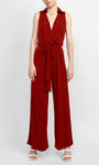 Sophisticated V-neck Collared Natural Tie Waist Waistline Sleeveless Jumpsuit