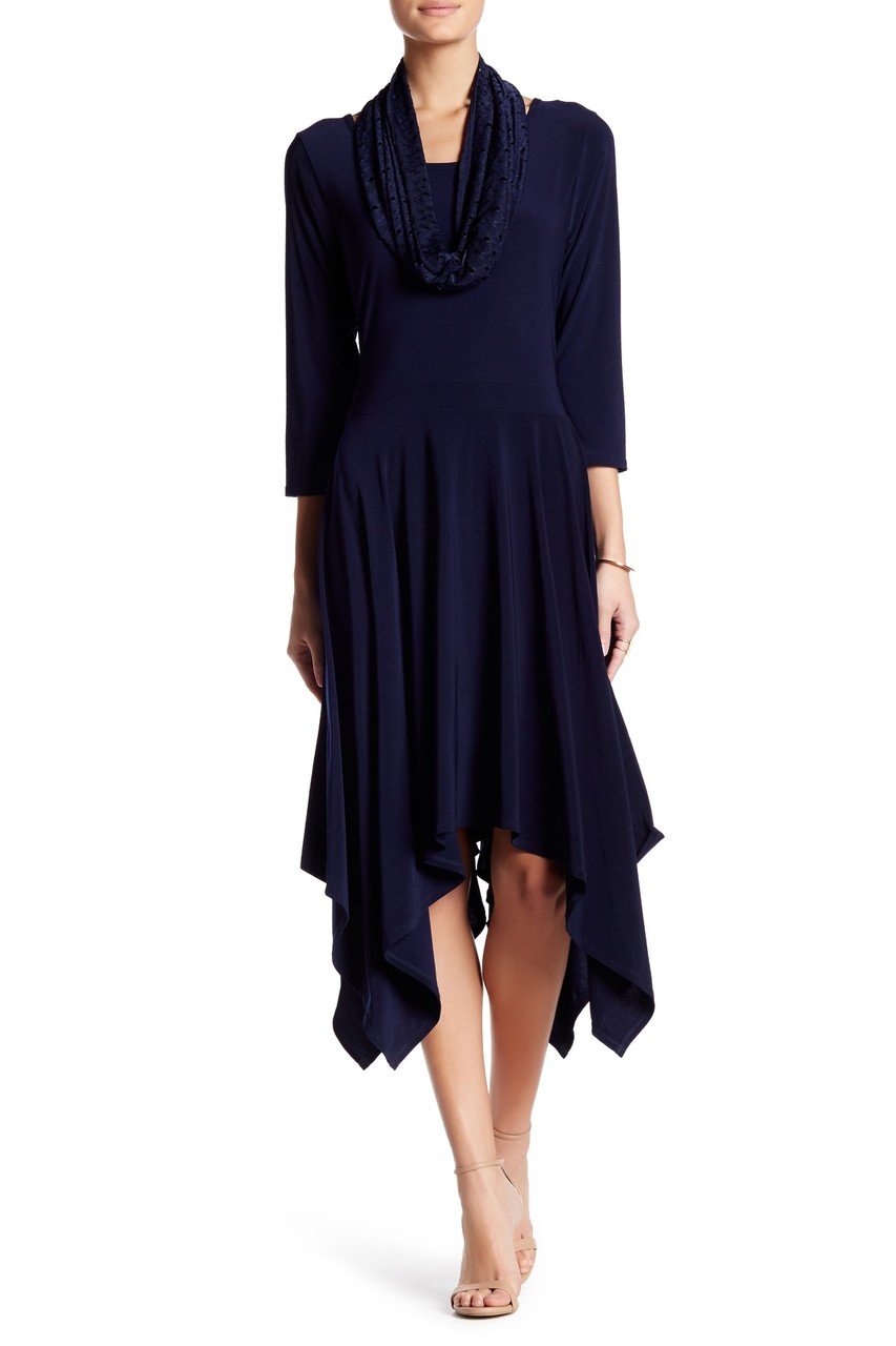 Nina Leonard - L48290BT Quarter Sleeve Flutter Hem Dress
