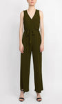 V-neck Floor Length Sleeveless Natural Tie Waist Waistline Jumpsuit With a Sash