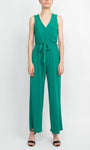 V-neck Natural Tie Waist Waistline Sleeveless Floor Length Jumpsuit With a Sash