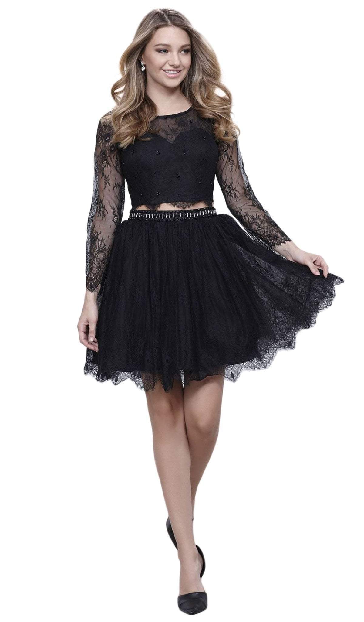 Nox Anabel - 6268 Two Piece Lace Long Sleeve Short Party Dress