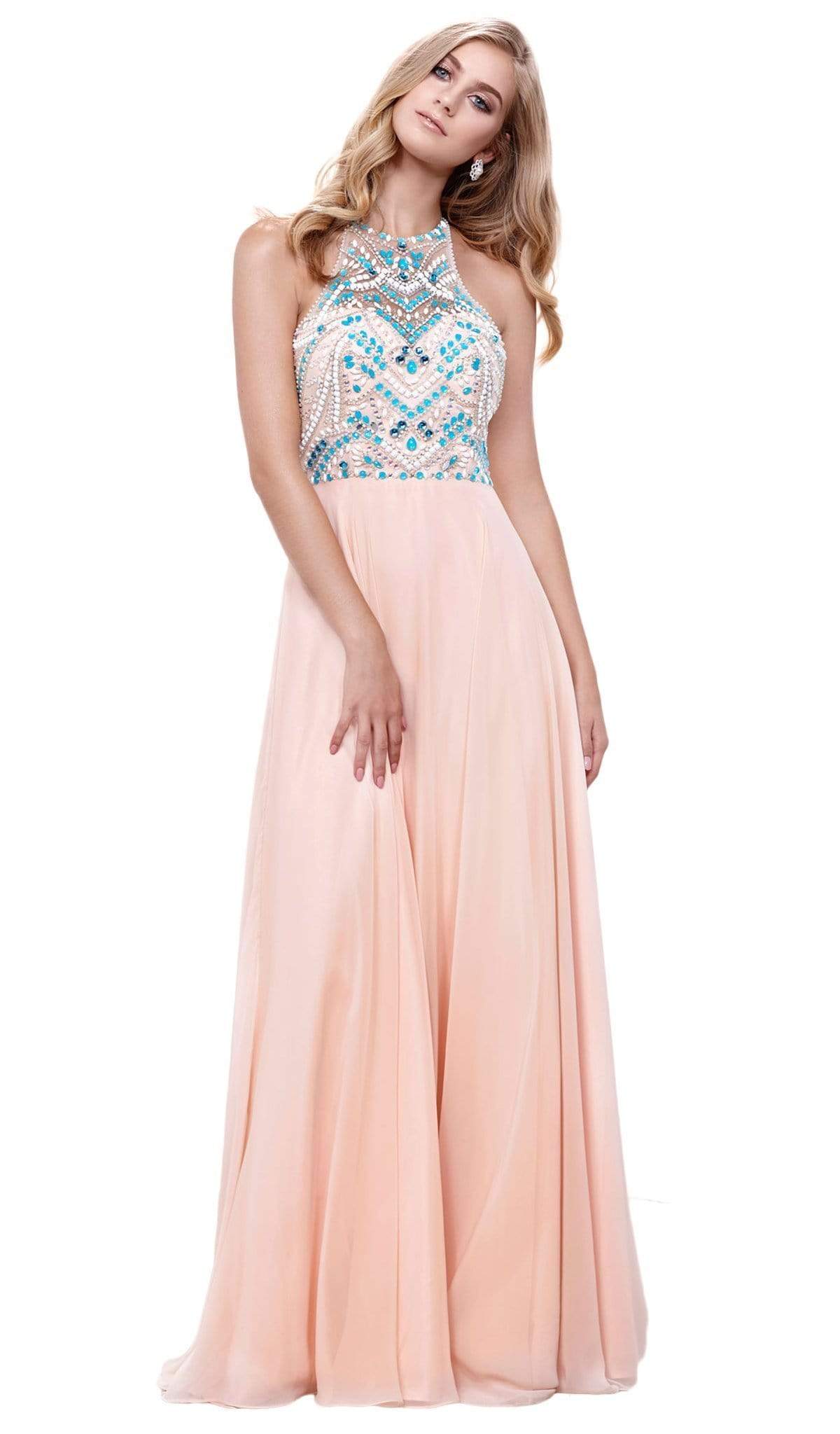 Nox Anabel - 8276 Sleeveless Bejeweled Halter A-line Dress