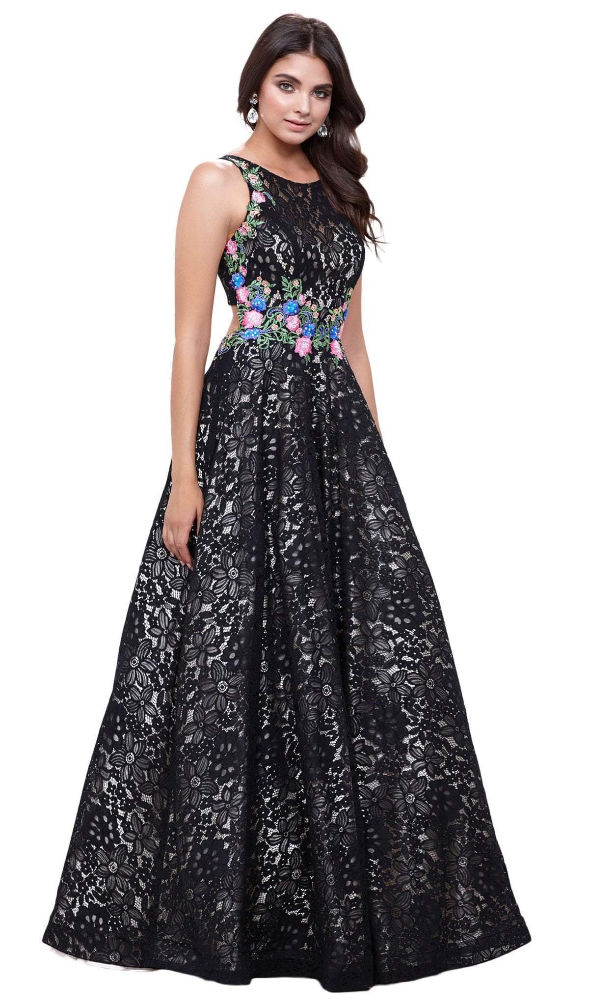 Nox Anabel - 8281 Sleeveless Embroidered Lace Scoop A-line Dress