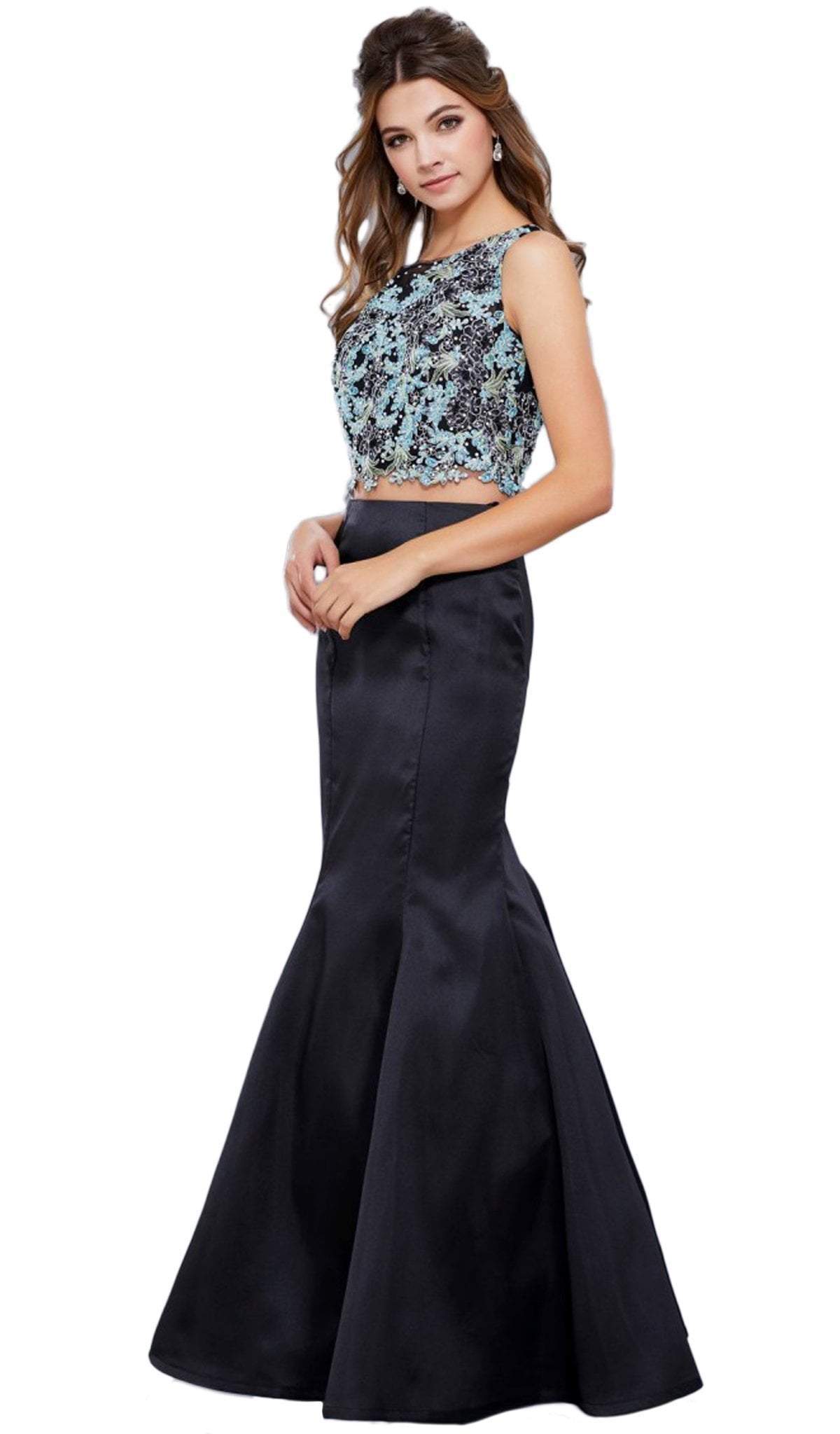 Nox Anabel - 8287 Two-Piece Crop Top Floral Lace Long Dress