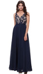 A-line V-neck Natural Waistline Gathered Sheer Open-Back Sleeveless Floor Length Plunging Neck Evening Dress With Ruffles