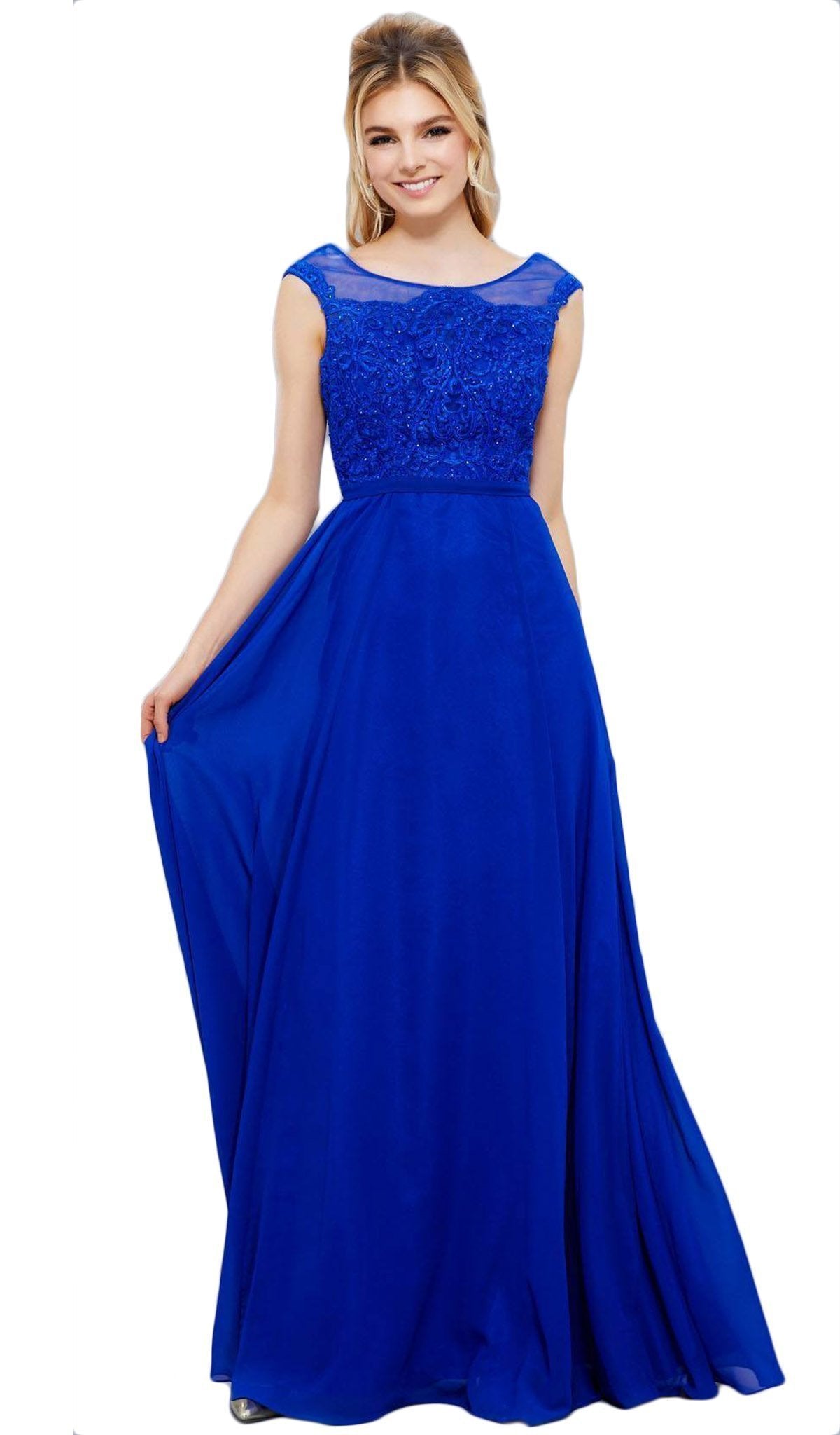 Nox Anabel - 8314 Elegant Lace Bodice Scoop Back Chiffon A-Line Evening Gown
