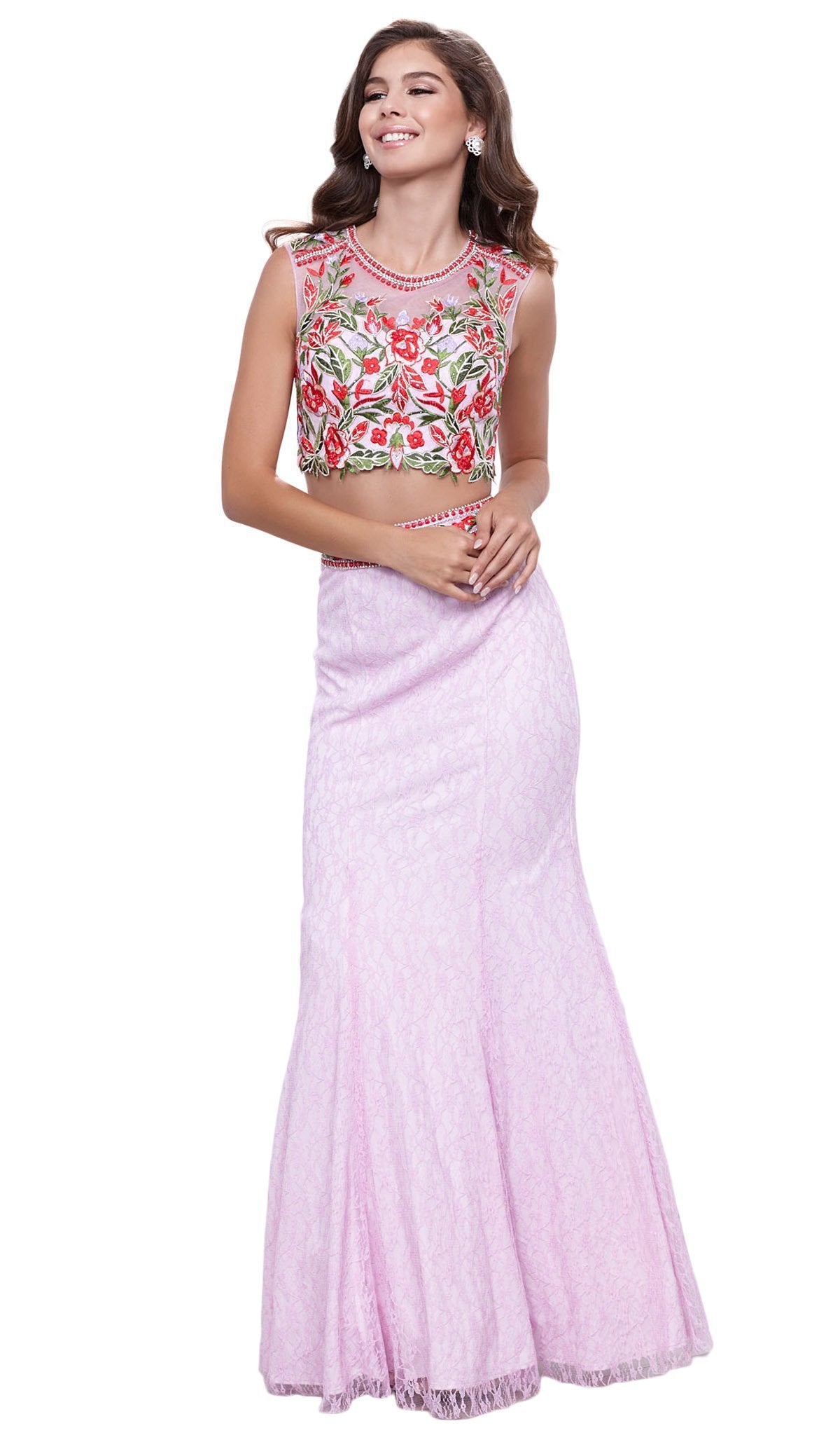 Nox Anabel - 8373 Embellished High Neck Two-Piece Mermaid Dress