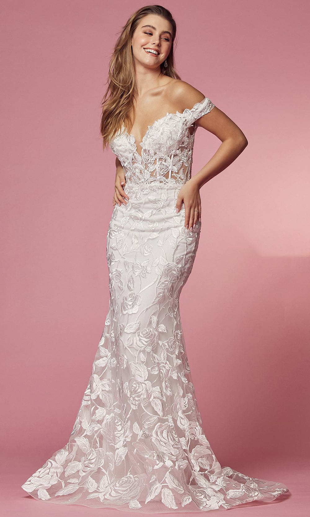 Nox Anabel Bridal C439W - Sheer Corset Bridal Dress
