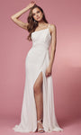 Chiffon Natural Waistline Gathered Shirred Wrap Slit Fitted Open-Back Asymmetric Pleated Ruched Back Zipper Sheath One Shoulder Spaghetti Strap Sheath Dress/Wedding Dress with a Brush/Sweep Train