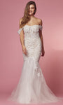 Draped Fitted Back Zipper Open-Back Sheer Floor Length Sweetheart Off the Shoulder Mermaid Corset Natural Waistline Lace Wedding Dress with a Brush/Sweep Train