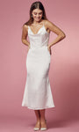 Cowl Neck Tea Length Natural Waistline Sleeveless Open-Back Fitted Pleated Back Zipper Asymmetric Sheath Sheath Dress/Wedding Dress
