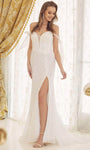 Sexy V-neck Natural Waistline Off the Shoulder Slit Open-Back Back Zipper Sheer Beaded Fitted Plunging Neck Floor Length Sheath Sheath Dress/Wedding Dress with a Brush/Sweep Train