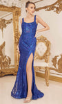 Sexy Sheath Sleeveless General Print Scoop Neck Natural Waistline Sequined Back Zipper Slit Open-Back Sheath Dress/Evening Dress with a Brush/Sweep Train