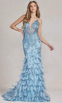 V-neck Floor Length Sleeveless Corset Natural Waistline Fitted Sequined Sheer Back Zipper Beaded Applique Mermaid Evening Dress/Prom Dress