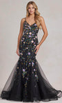 V-neck Mermaid Sequined Beaded Lace-Up Applique Floral Print Natural Waistline Sleeveless Spaghetti Strap Prom Dress with a Brush/Sweep Train