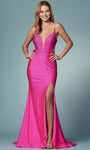 Plunging Neck Sweetheart Natural Waistline Mermaid Illusion Sheer Cutout Slit Beaded Spaghetti Strap Prom Dress with a Brush/Sweep Train With Rhinestones