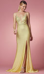 Natural Waistline Mermaid Plunging Neck Sweetheart Sheer Cutout Illusion Slit Beaded Spaghetti Strap Prom Dress with a Brush/Sweep Train With Rhinestones