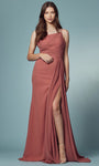 Sheath Natural Waistline One Shoulder Spaghetti Strap Fitted Gathered Asymmetric Ruched Shirred Slit Back Zipper Wrap Open-Back Sheath Dress/Prom Dress with a Brush/Sweep Train