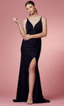 V-neck Illusion Slit Gathered Sheer Ruched Spaghetti Strap Sheath Empire Waistline Sheath Dress/Prom Dress with a Brush/Sweep Train