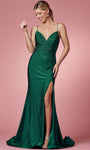 V-neck Back Zipper Lace-Up Beaded Slit Sheath Empire Waistline Spaghetti Strap Sheath Dress/Prom Dress with a Brush/Sweep Train