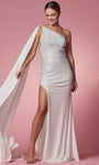 One Shoulder Natural Waistline Asymmetric Slit Beaded Back Zipper Cutout Sheath Sheath Dress/Wedding Dress with a Brush/Sweep Train With Rhinestones