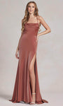 Mermaid Cowl Neck Spaghetti Strap Fall Satin Open-Back Lace-Up Slit Draped Natural Waistline Prom Dress with a Brush/Sweep Train