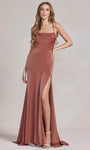 Satin Cowl Neck Spaghetti Strap Natural Waistline Mermaid Slit Open-Back Draped Lace-Up Fall Prom Dress with a Brush/Sweep Train