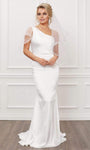 Long Sleeves Off the Shoulder One Shoulder Fitted Asymmetric Wrap Flared-Skirt Organza Mermaid Dropped Natural Waistline Floor Length Dress with a Brush/Sweep Train