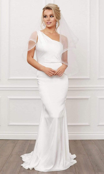 Floor Length Long Sleeves Off the Shoulder One Shoulder Organza Asymmetric Fitted Wrap Dropped Natural Waistline Flared-Skirt Mermaid Dress with a Brush/Sweep Train